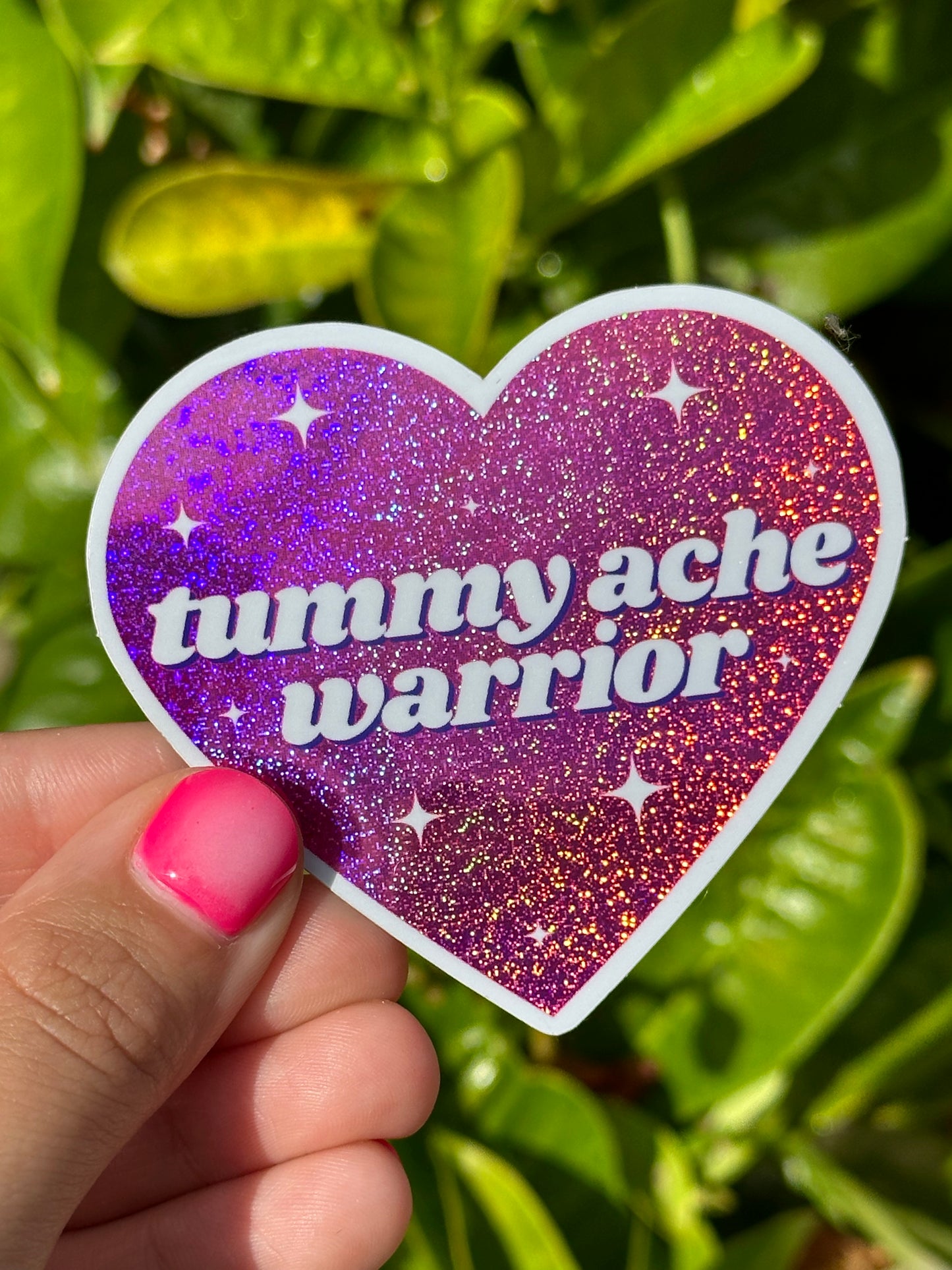 Tummy Ache Warrior Pink Glittery Heart Sticker