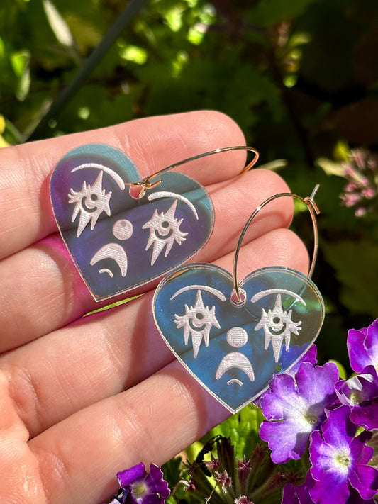 Iridescent Acrylic Clown Face Heart Hoop Earrings