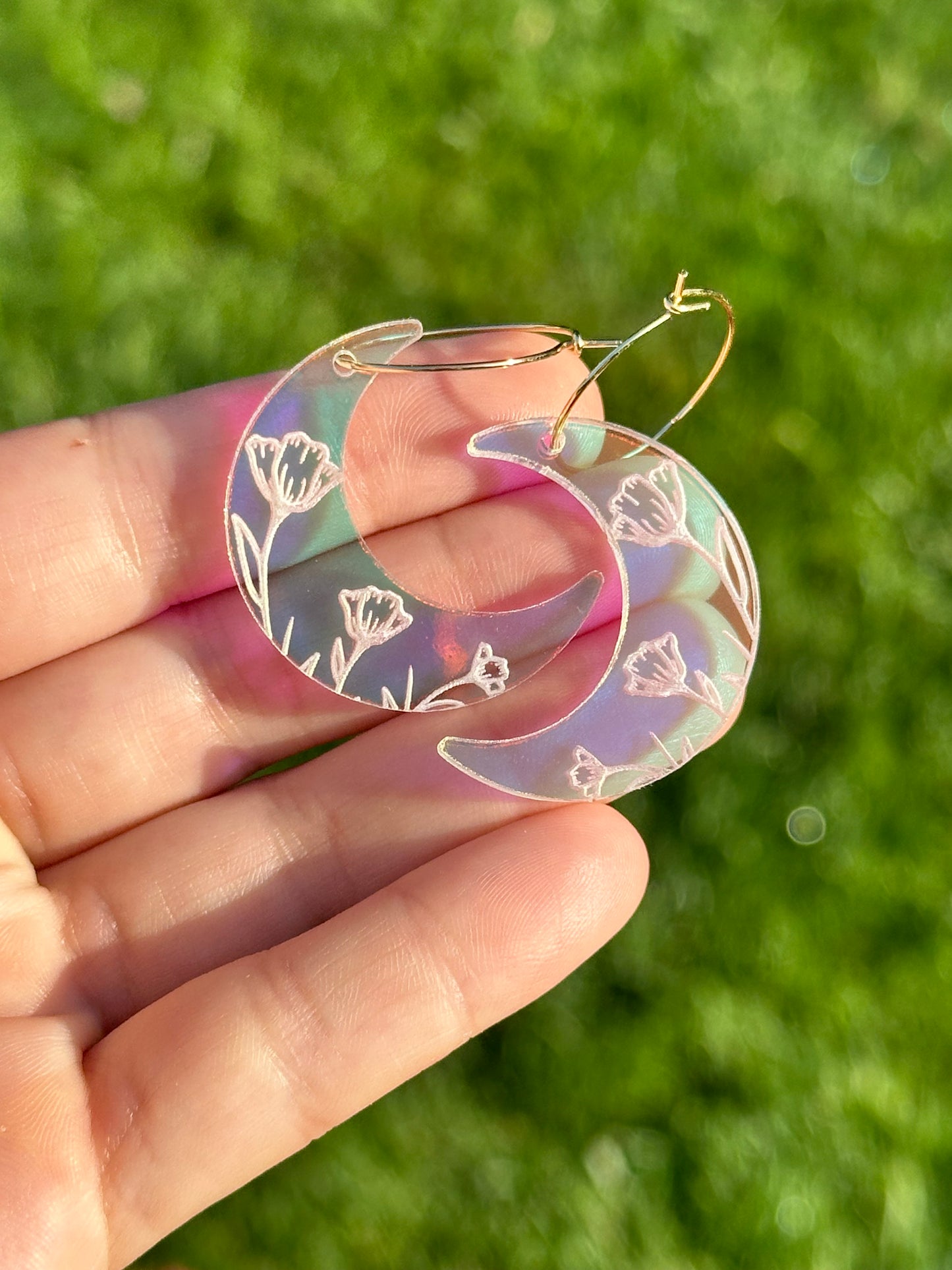 Iridescent Veronica Moon Hoop Earrings