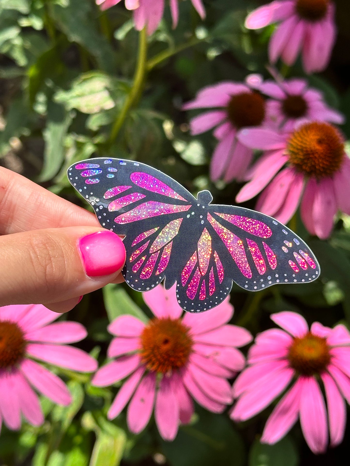 Pink Monarch Butterfly Glittery Sticker