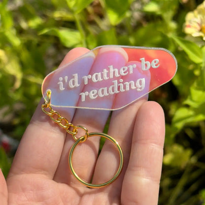 I Would Rather Be Reading Iridescent Acrylic Motel Keychain