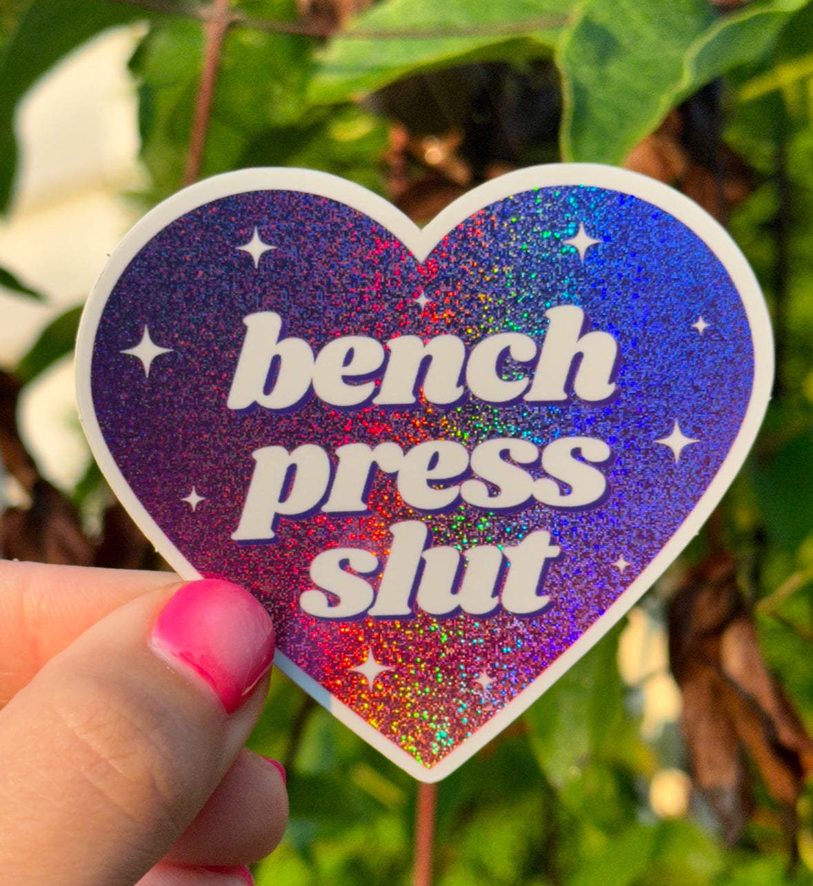 Bench Press Slut Ombre Glittery Heart Sticker