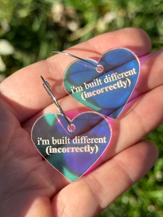 I’m Built Different Iridescent Heart Hoop Earrings