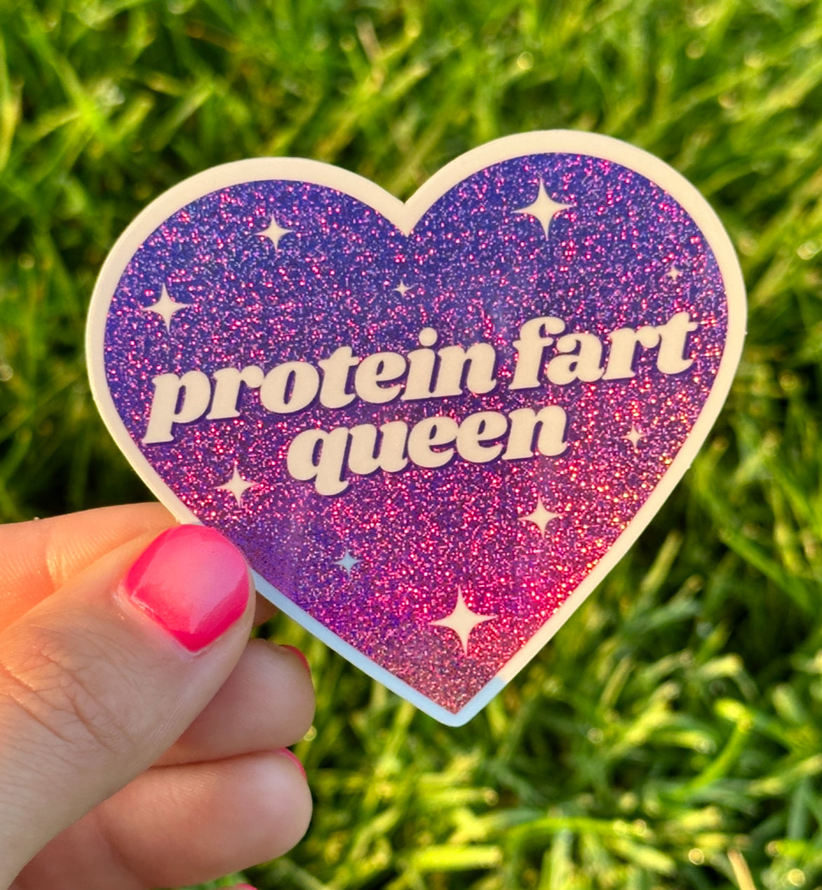 Protein Fart Queen Ombre Glittery Heart Sticker