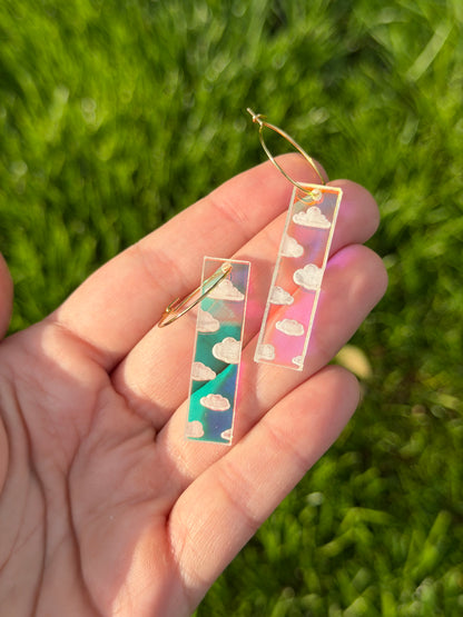 Iridescent Cloudy Rectangle Hoop Earrings