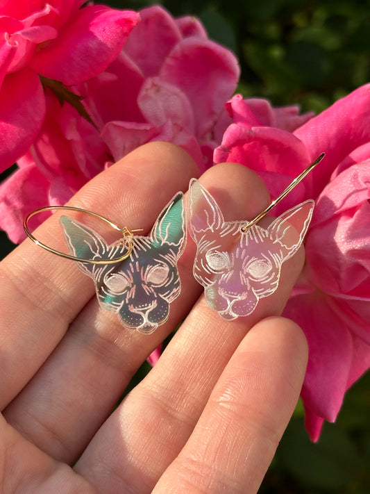 Dainty Iridescent 1 Inch Sphynx Cat Hoop Earrings