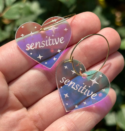 Iridescent Sensitive Heart Hoop Earrings