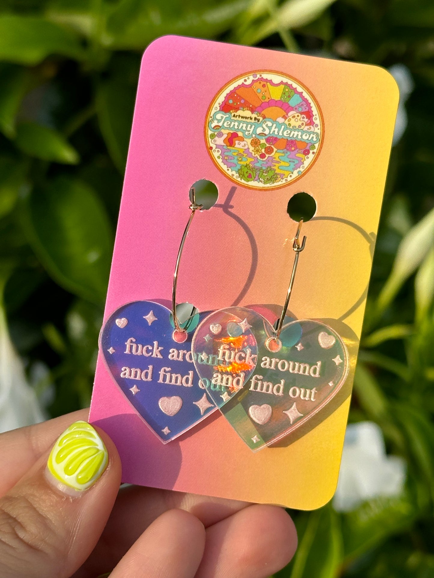 Iridescent Fuck Around & Find Out Heart Hoop Earrings