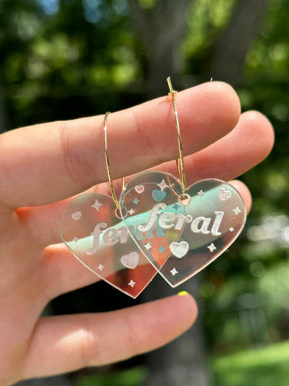 Iridescent Feral Heart Hoop Earrings