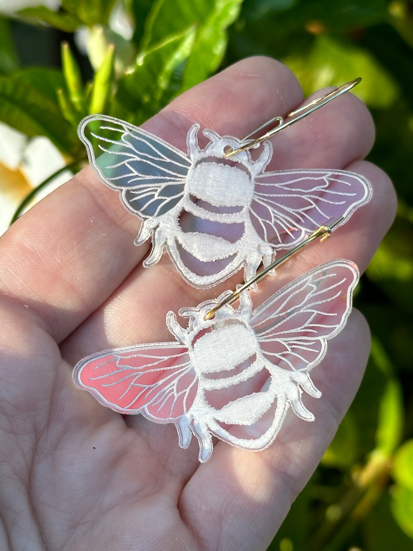 Iridescent Bumble Bee Hoop Earrings