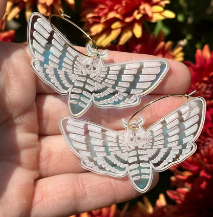 Iridescent Death’s Head Hawkmoth Hoop Earrings