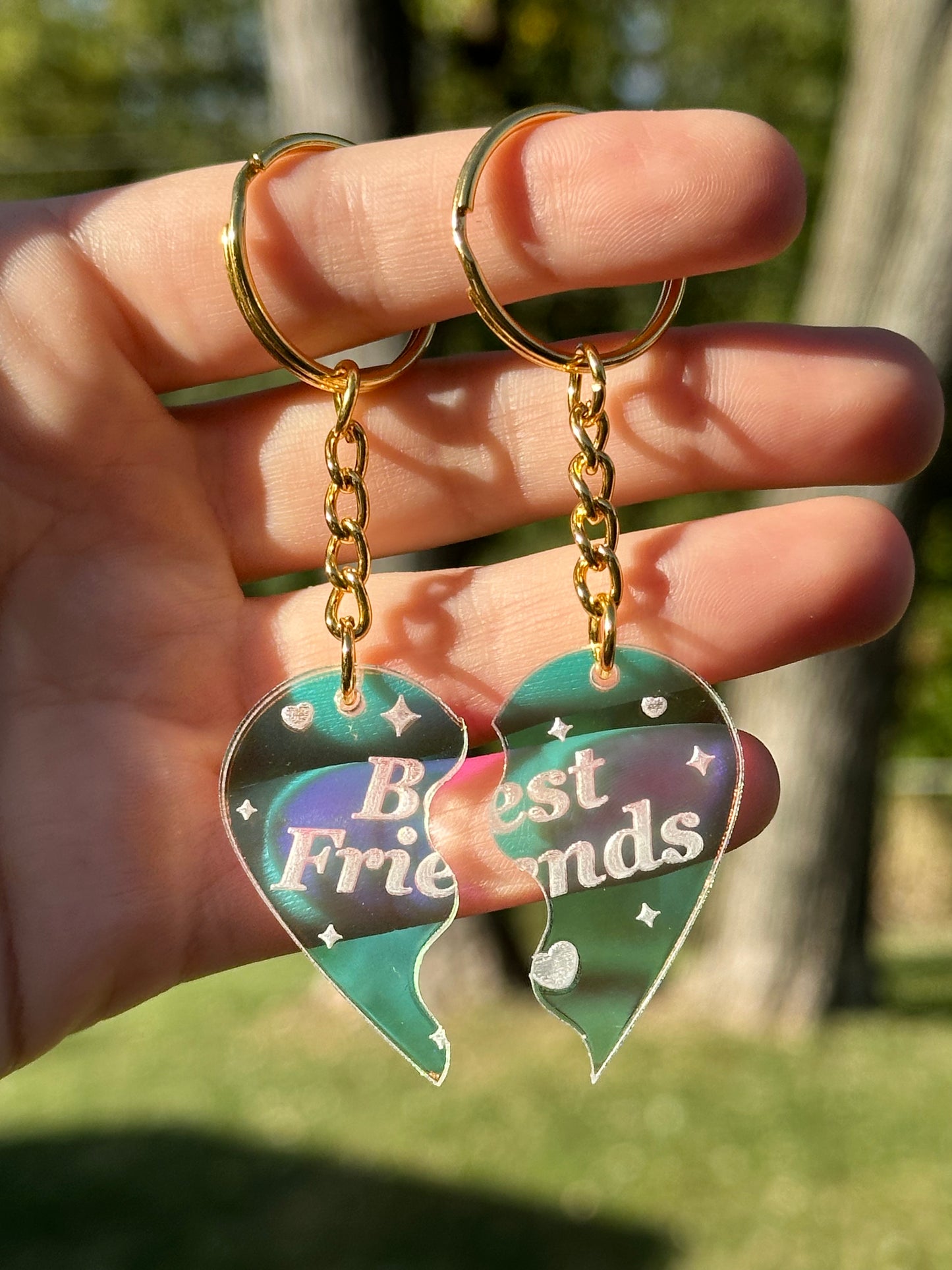 Best Friends Broken Heart Iridescent Acrylic Keychain