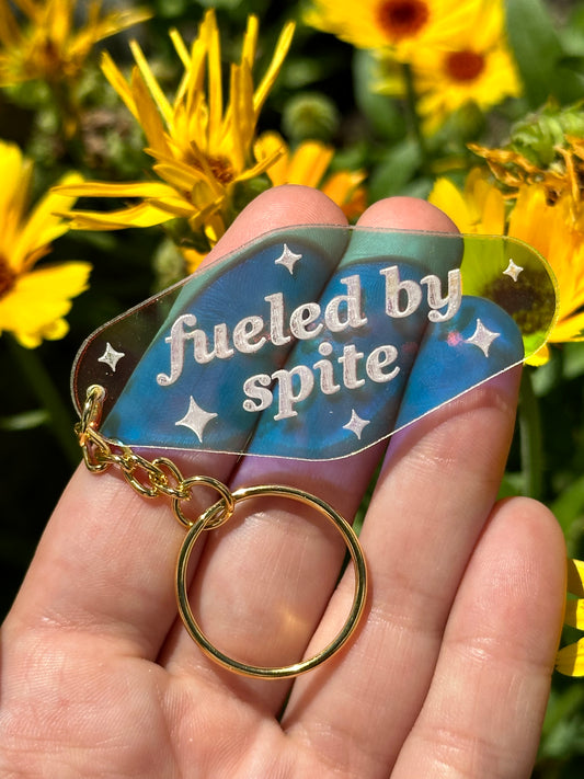 Fueled By Spite Iridescent Acrylic Motel Keychain