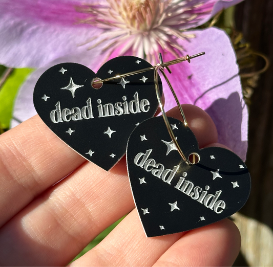 Black/White Dead Inside Heart Hoop Earrings