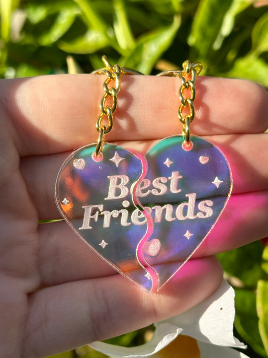 Best Friends Broken Heart Iridescent Acrylic Keychain