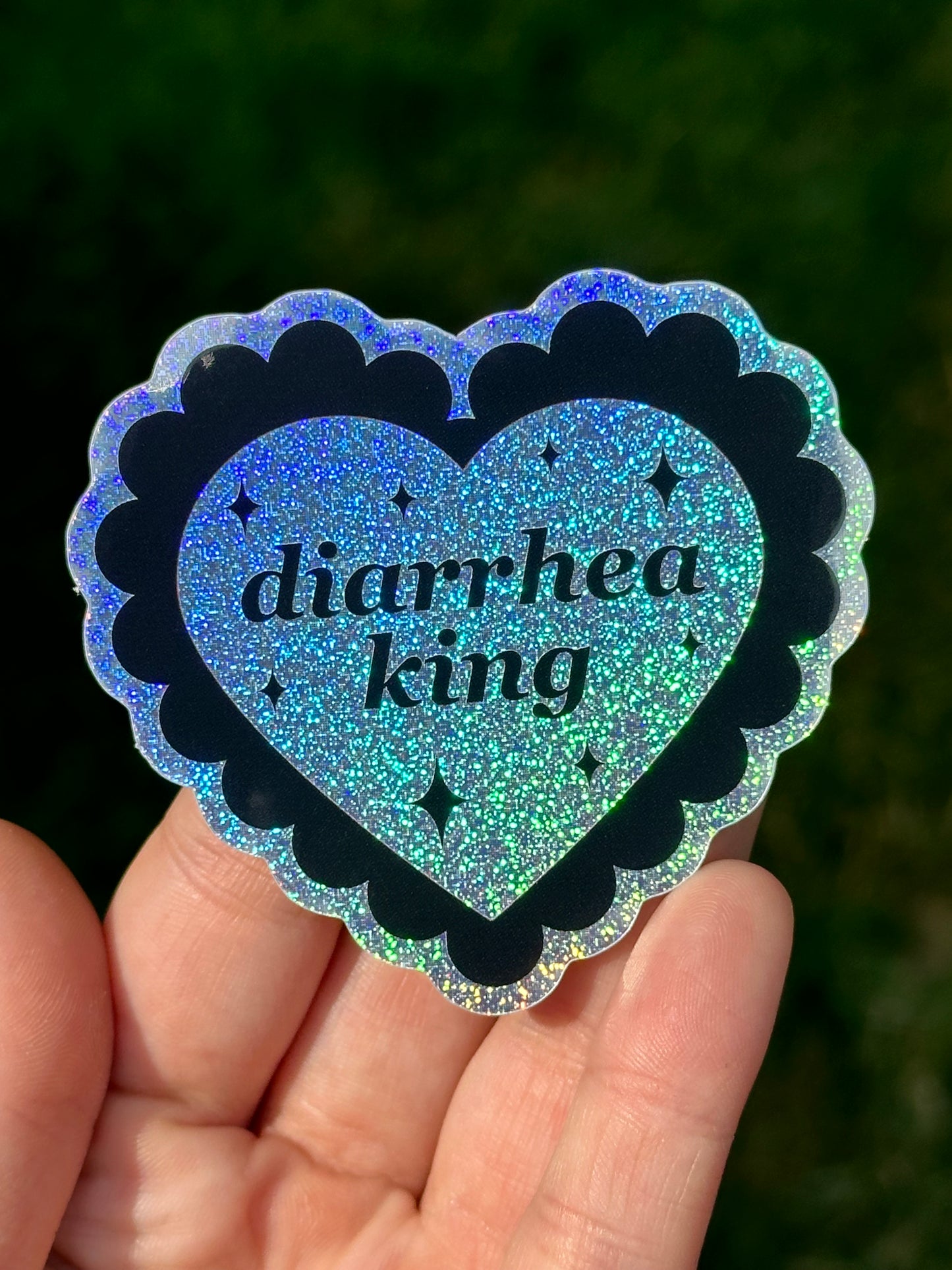 Diarrhea King Scalloped Glittery Heart Sticker