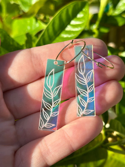 Iridescent Leafy Rectangle Hoop Earrings