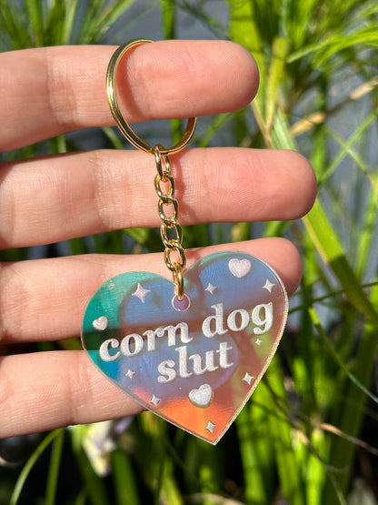 Corn Dog Slut Iridescent Acrylic Keychain