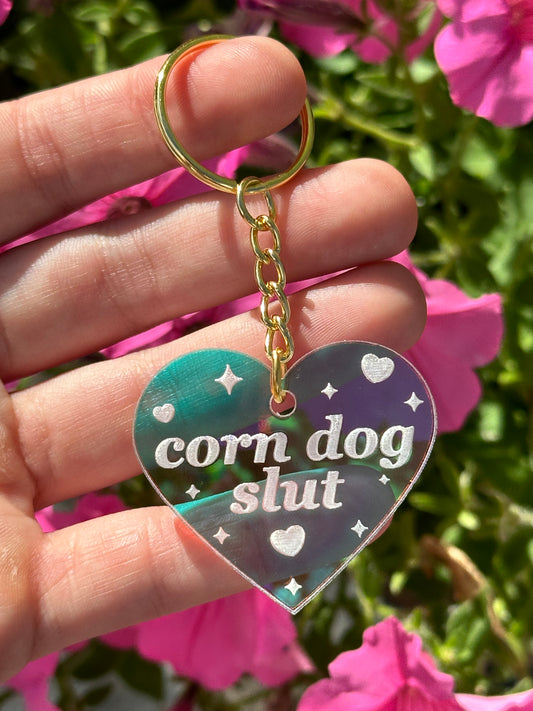 Corn Dog Slut Iridescent Acrylic Keychain