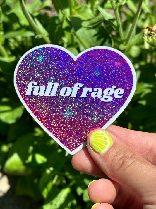 Full Of Rage Pink/Purple Glittery Heart Sticker