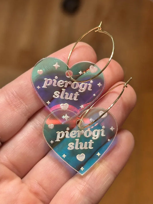 Iridescent Pierogi Slut Heart Hoop Earrings