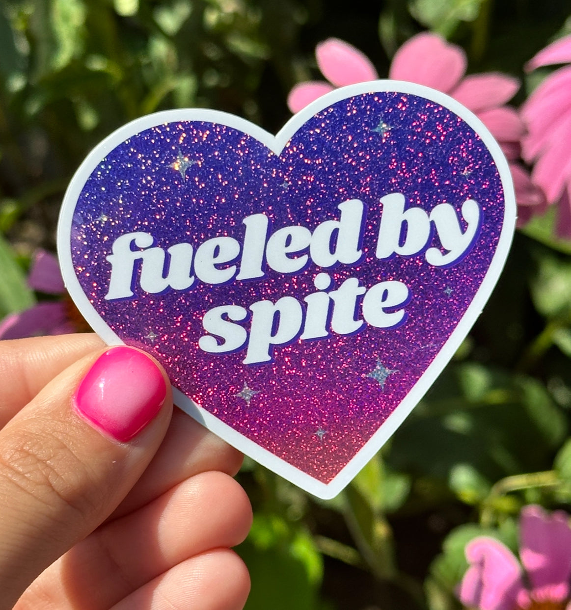 Fueled By Spite Ombre Glittery Heart Sticker