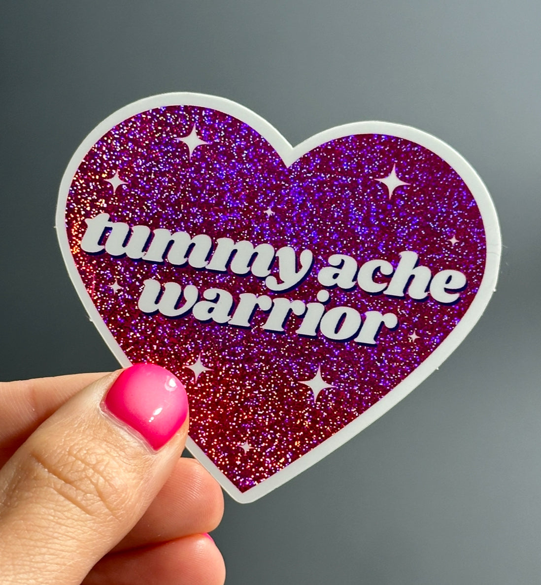 Tummy Ache Warrior Pink Glittery Heart Sticker