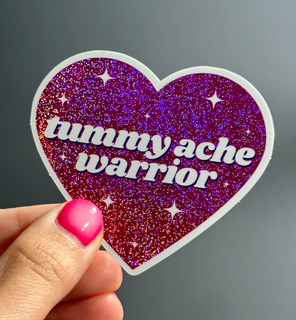 Tummy Ache Warrior Pink Glittery Heart Sticker