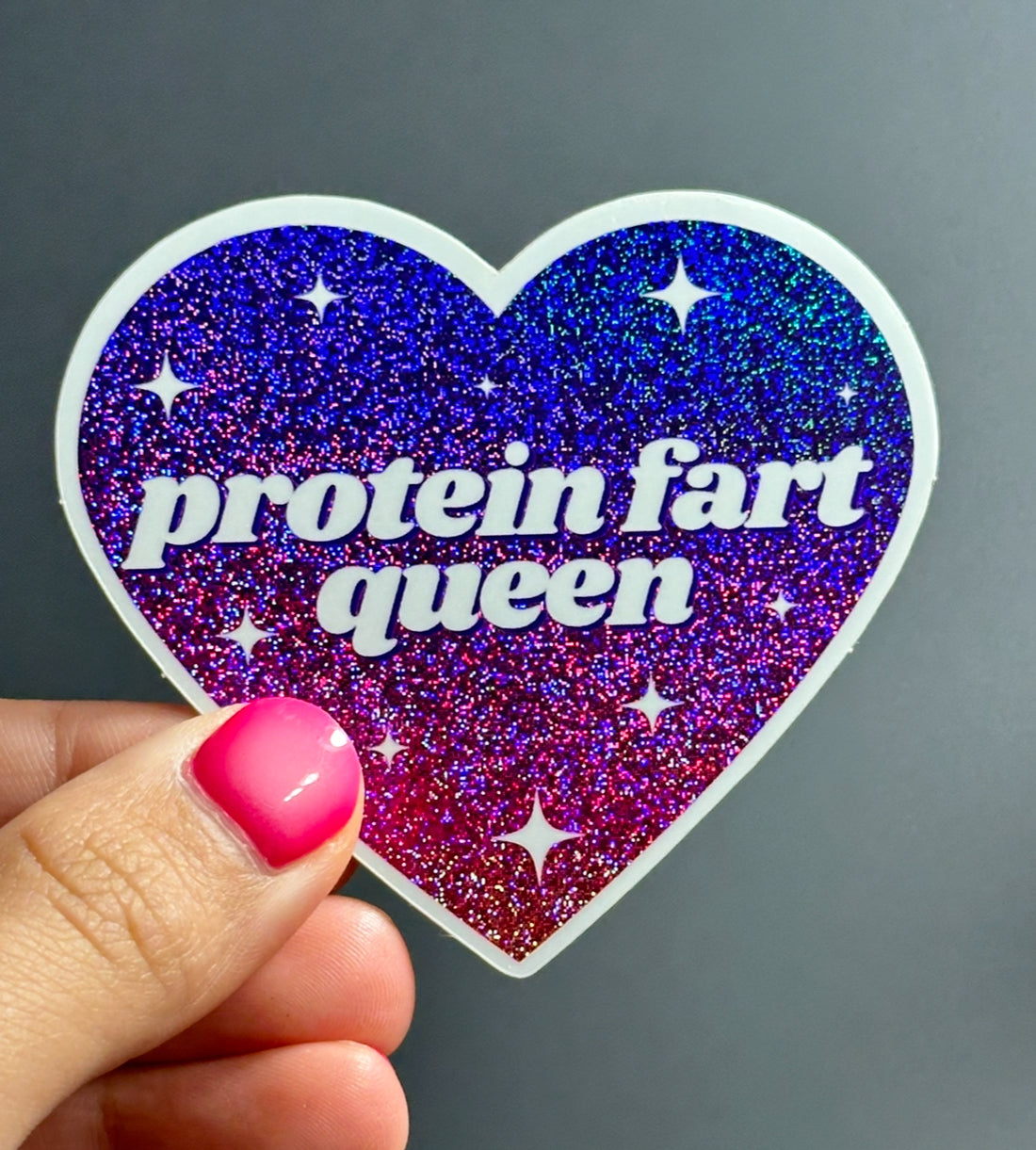 Protein Fart Queen Ombre Glittery Heart Sticker