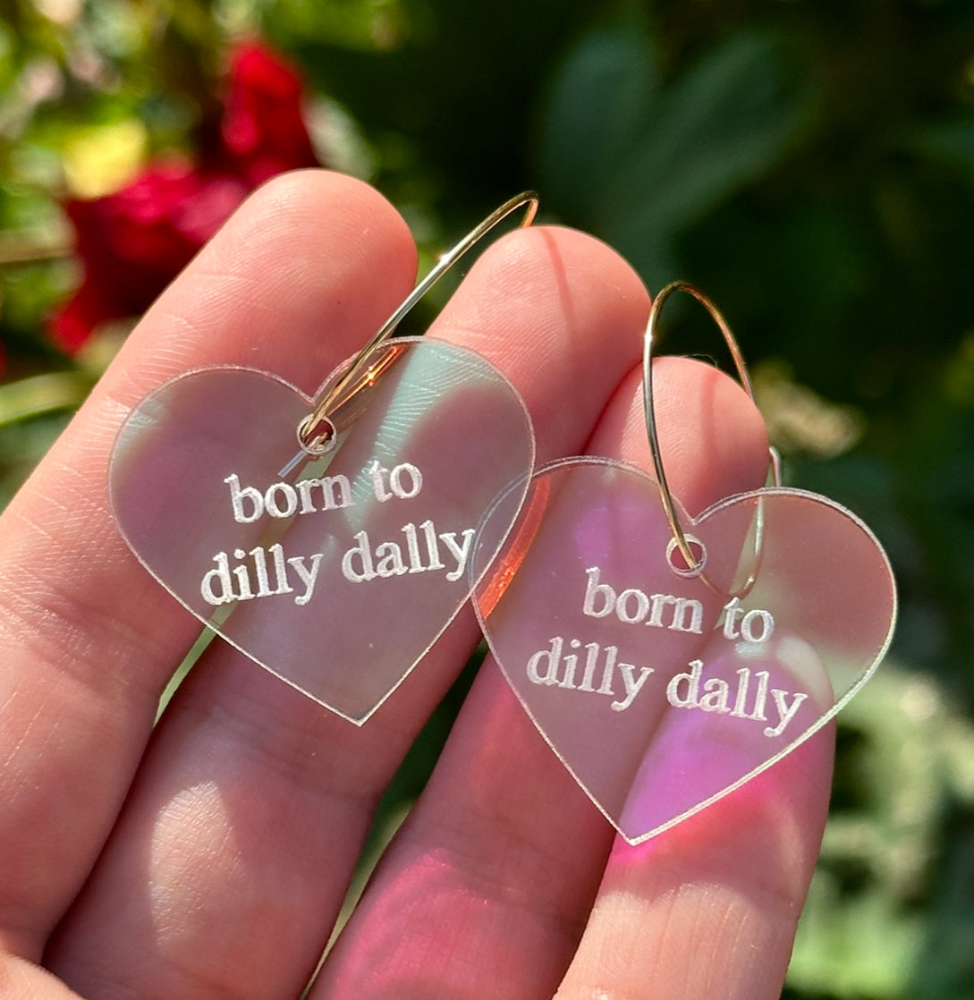 Born To Dilly Dally Iridescent Heart Hoop Earrings