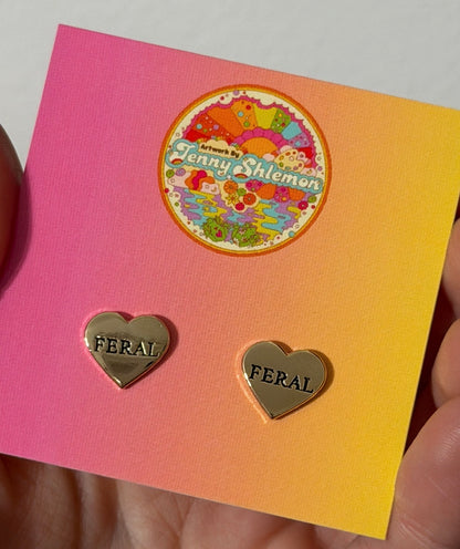 Golden Enamel Feral Heart Stud Earring
