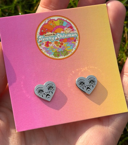 Silver Enamel Crying Heart Stud Earring