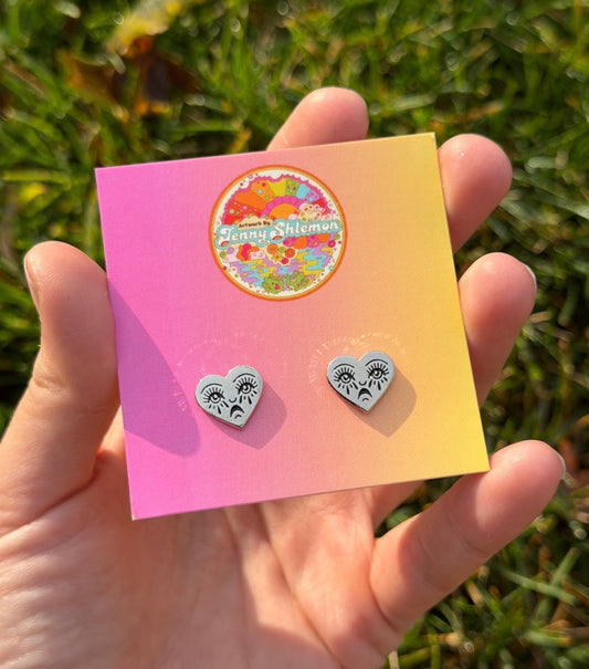 Silver Enamel Crying Heart Stud Earring