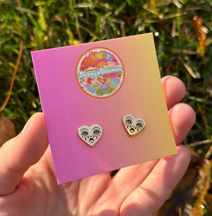 Golden Enamel Crying Heart Stud Earring