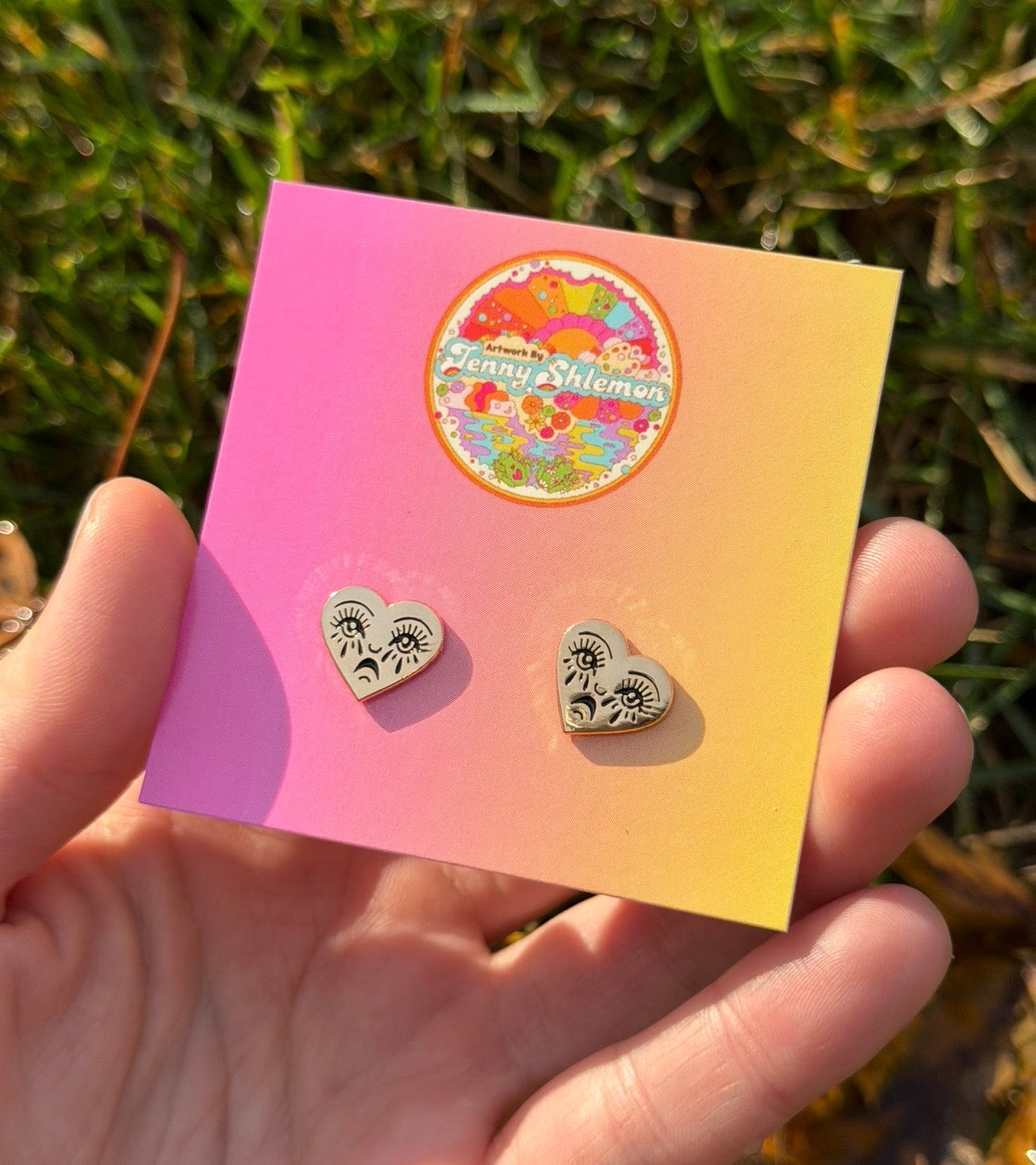 Golden Enamel Crying Heart Stud Earring