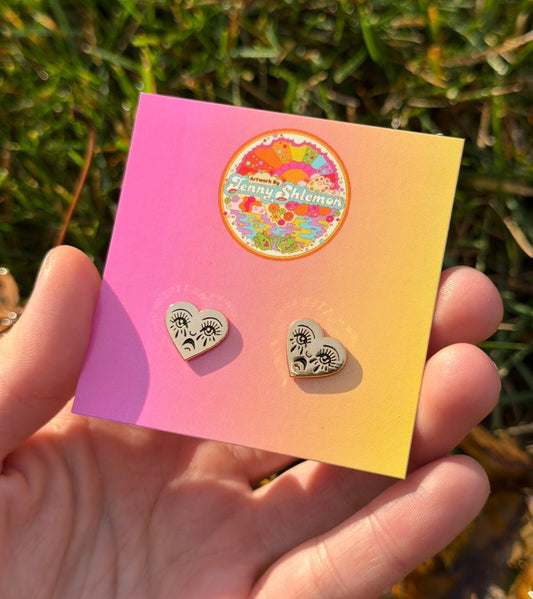 Golden Enamel Crying Heart Stud Earring