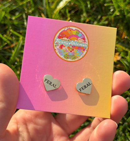 Golden Enamel Feral Heart Stud Earring