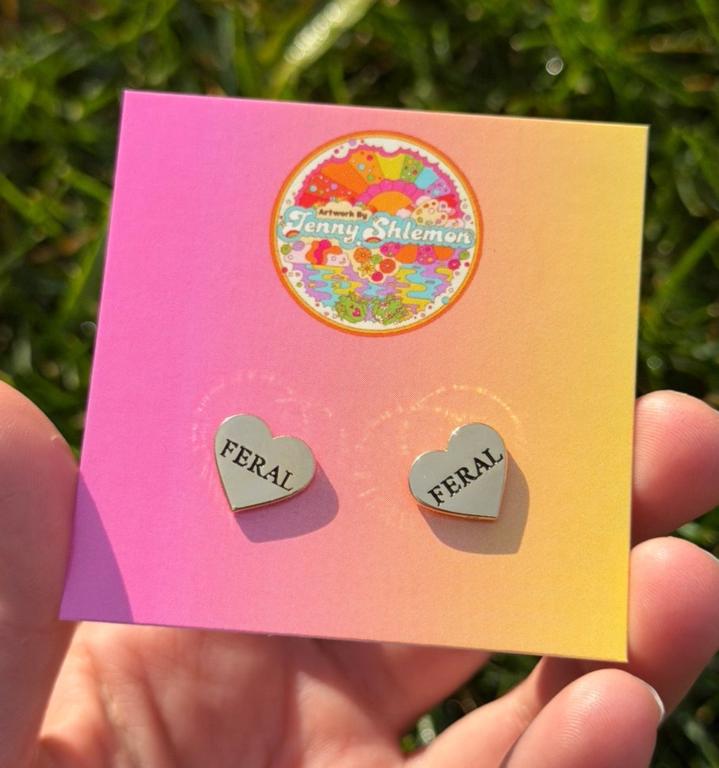 Golden Enamel Feral Heart Stud Earring