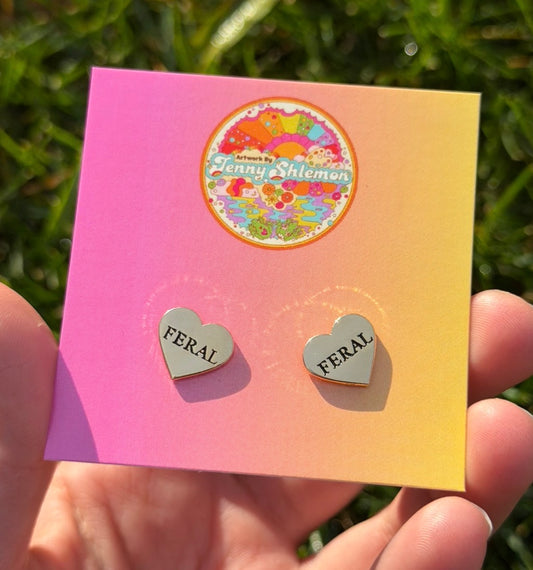 Golden Enamel Feral Heart Stud Earring