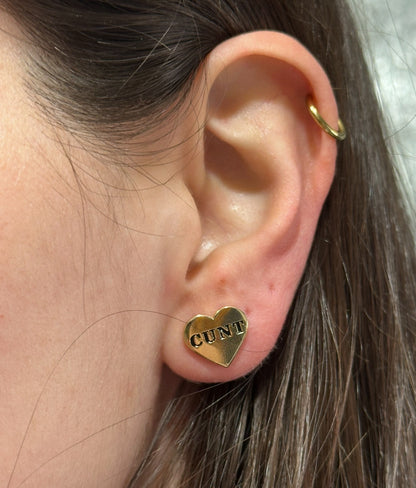 Golden Enamel Cunt Heart Stud Earring