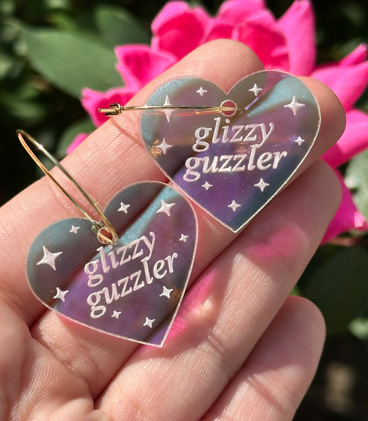 Iridescent Glizzy Guzzler Heart Hoop Earrings