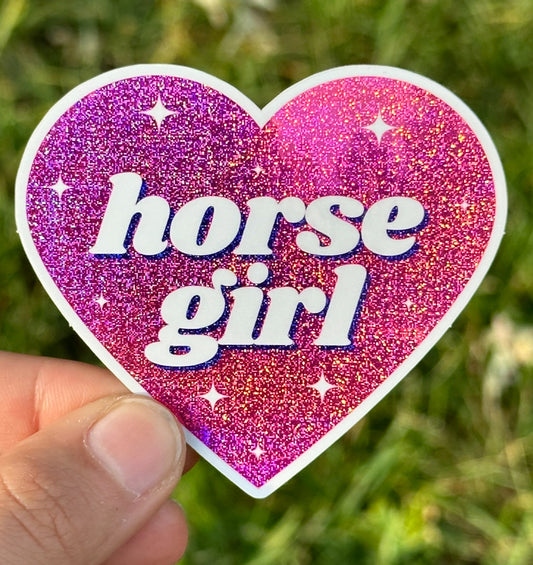 Horse Girl Glittery Heart Sticker