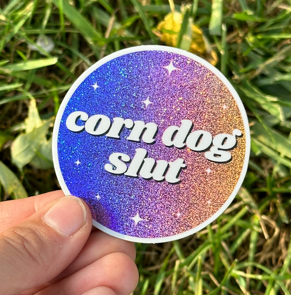 Corn Dog Slut Circle Ombre Glittery Sticker