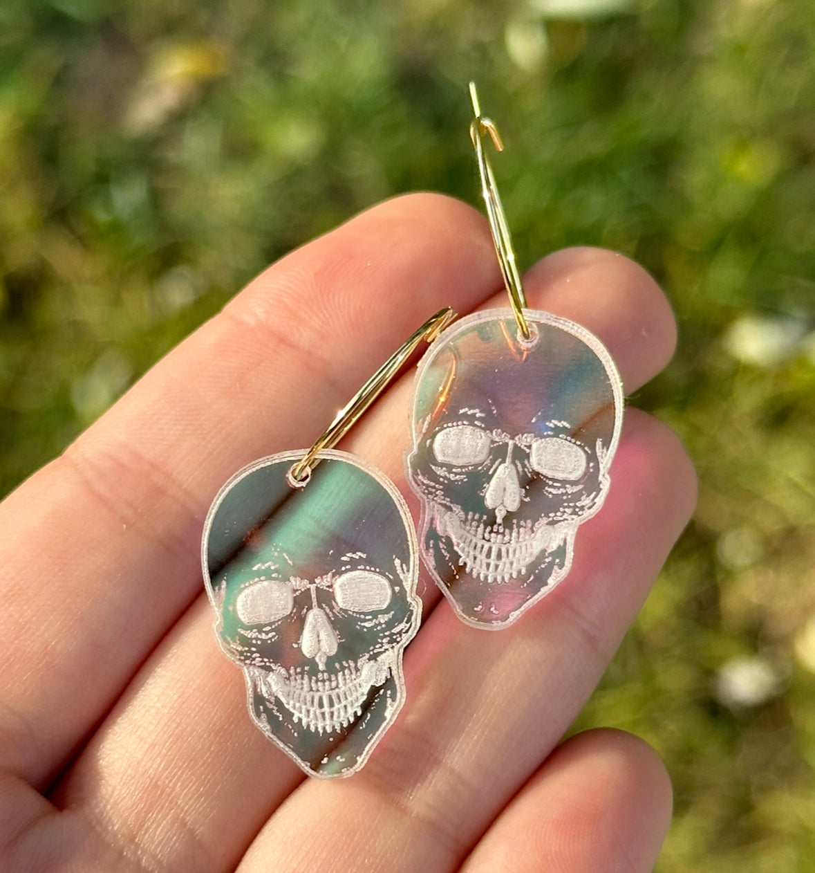 Iridescent Dainty Skull Hoop Earrings