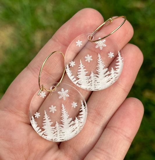 Clear Acrylic Snowy Day Christmas Earrings