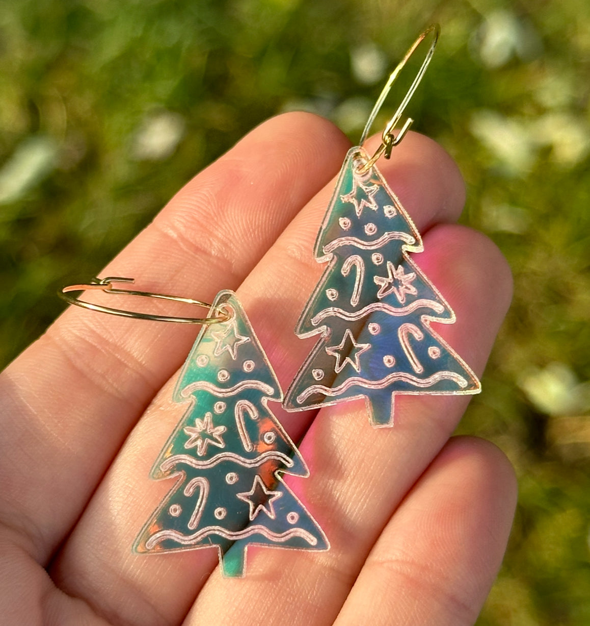 Iridescent Christmas Tree Holiday Earrings