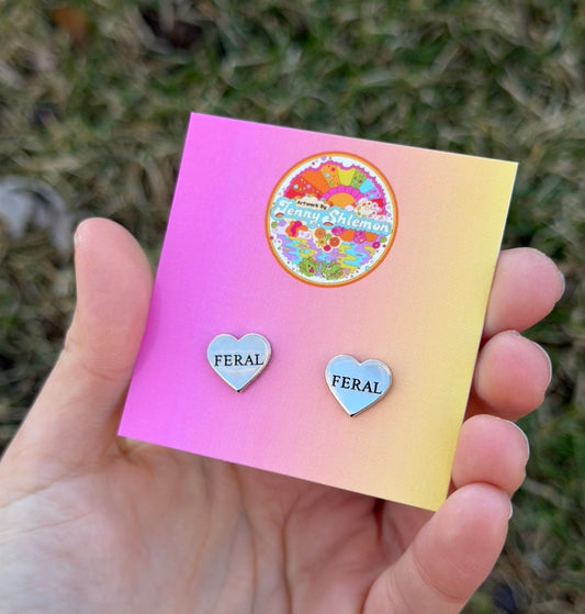 Silver Enamel Feral Heart Stud Earring