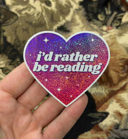 I'd Rather Be Reading Glittery Heart Sticker