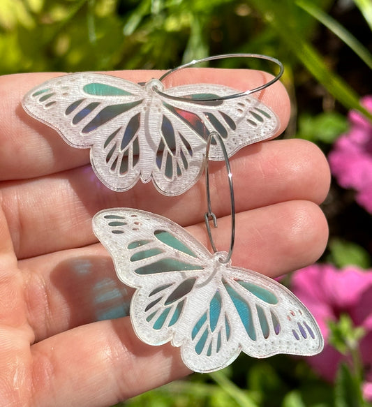 Iridescent Monarch Butterfly Hoop Earrings