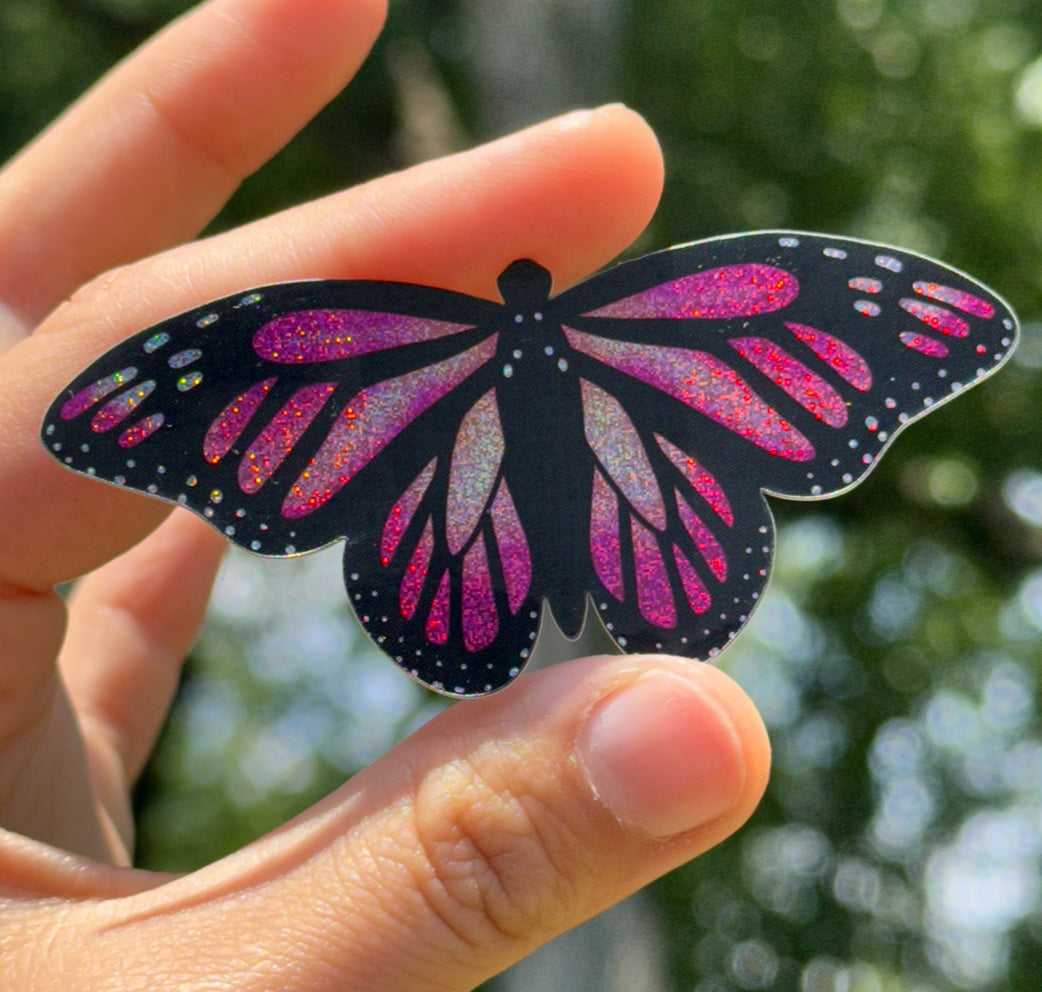 Pink Monarch Butterfly Glittery Sticker